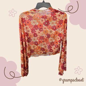 SHEIN Groovy Mesh Cropped Top with Flare Sleeves